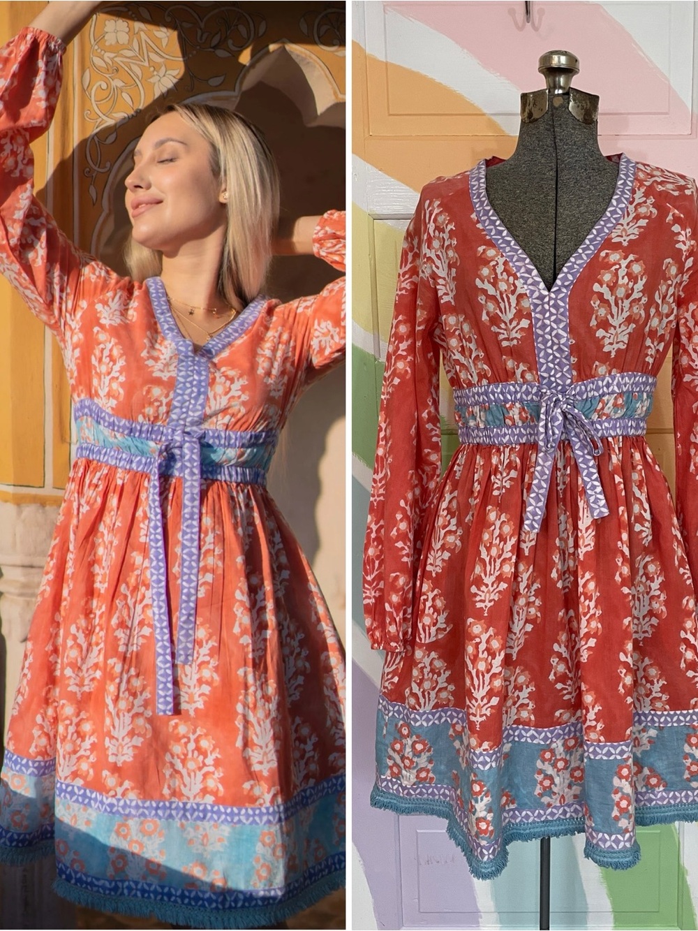 Sohana‎ Anita Indian Cotton Dress in Pastel Orange Sz Med 🧡🎀